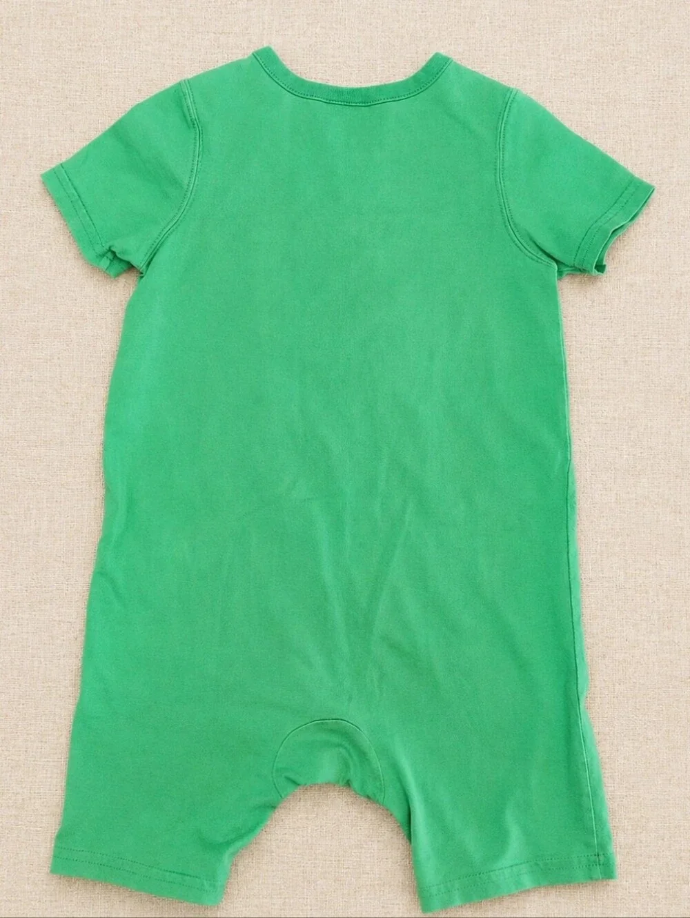 VTG Hanna Andersson Train Appliqué Romper Size 90 3T Green Locomotive Shortall